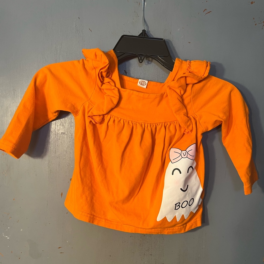 Kids Orange Long-Sleeve Top with Ghost Graphic